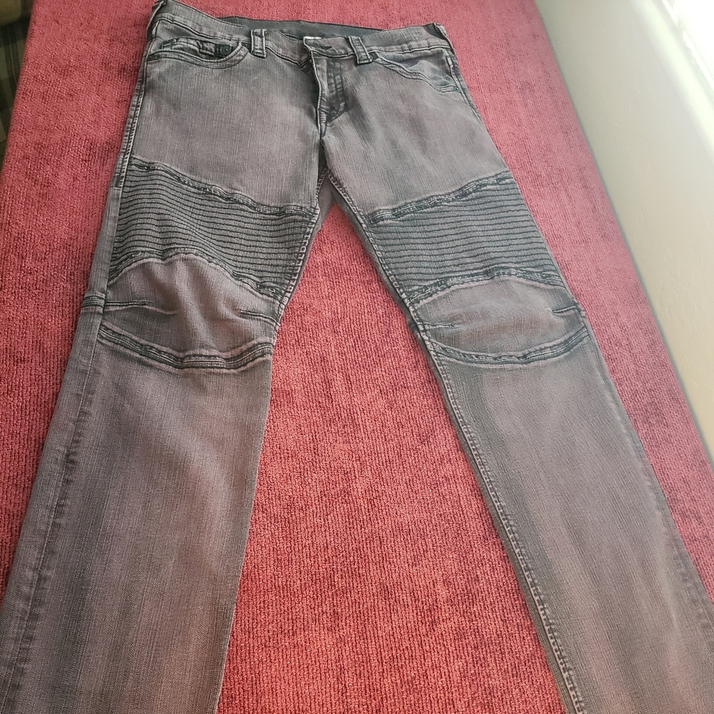 True Religion Men's Slim Fit Pleated Moto Jeans